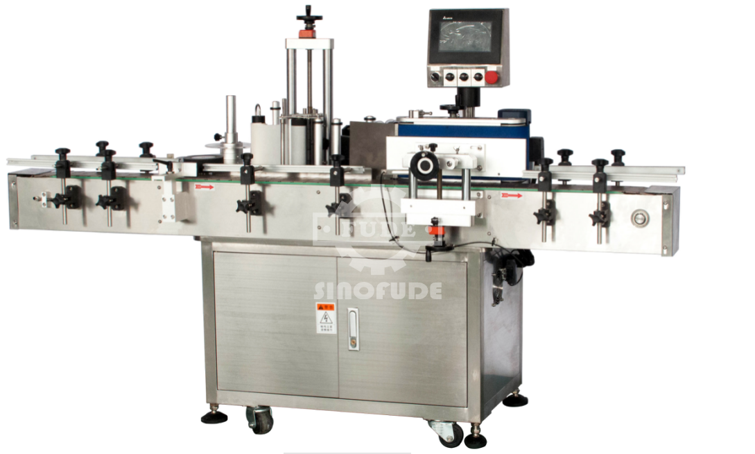 Vertical round bottle labelin